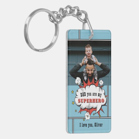 Pap Superheld Comic Speech Bubble Foto  Sleutelhanger (Voorkant Links)