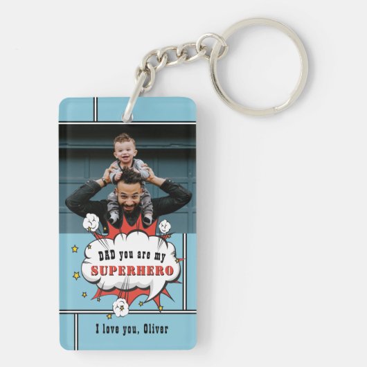Pap Superheld Comic Speech Bubble Foto  Sleutelhanger (achterkant)