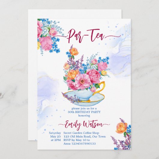 Pap-tea verjaardagsbeker gevuld met bloemen kaart (Voorkant / Achterkant)