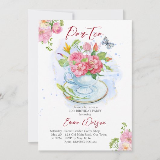 Pap-tea verjaardagsbeker gevuld met bloemen kaart (Voorkant)