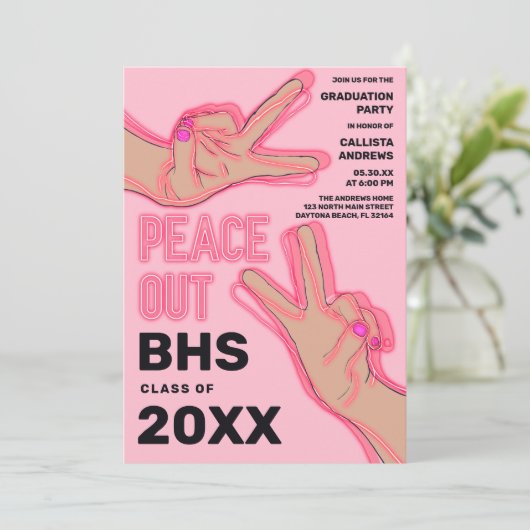 Pap uit Schoolroze Neon Lights Graduparty Kaart (Staand voorkant)