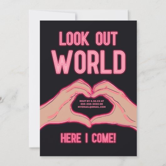 Pap uit Schoolroze Neon Lights Graduparty Kaart (Achterkant)