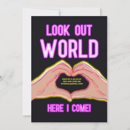 Pap uit Schoolroze Neon Lights Graduparty Kaart (Achterkant)