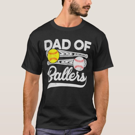 Pap van Ballers Fathers Day Baseball Softball Pap  T-shirt (Voorkant)