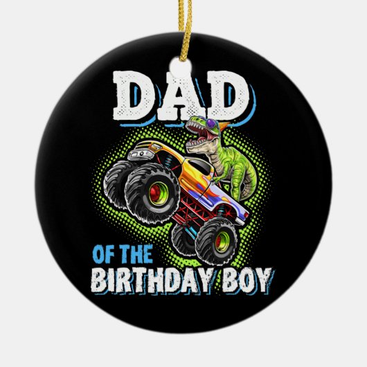 Pap van de Birthday Boy Dinosaur Monster Truck Keramisch Ornament (Voorkant)