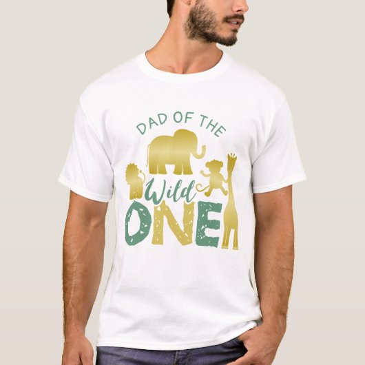 Pap van de Wild One Safari 1e verjaardag Goud Groe T-shirt (Voorkant)