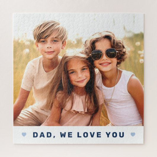 Pap we houden van je foto harten blauwe vaders dag legpuzzel (Verticaal)