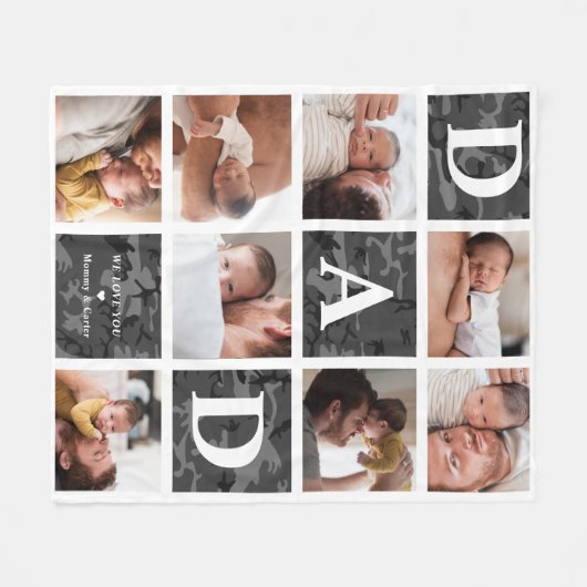 Pap We houden van je | Modern 8 Foto Black Camo Fleece Deken (Voorkant (Horizontaal))