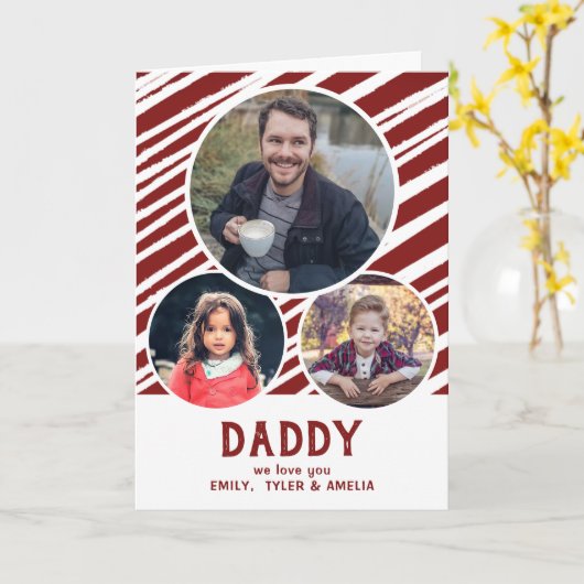 Pap, we houden van je Rode Stripes 3 Foto's Vader  Kaart (Gele Bloem)