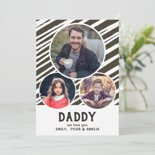 Pap, we houden van je Stripes 3 Foto's Vader Dag Feestdagenkaart (Staand voorkant)