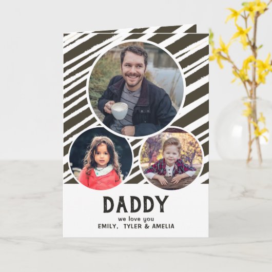 Pap, we houden van je Stripes 3 Foto's Vader Dag Kaart (Gele Bloem)