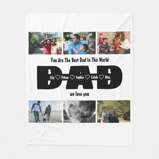 Pap, we houden van je - Vaderdag 6 Fotocollage Fleece Deken (Voorkant)