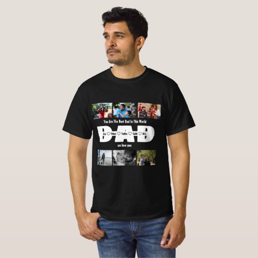 Pap, we houden van je - Vaderdag 6 Fotocollage T-shirt (Voorkant volledig)