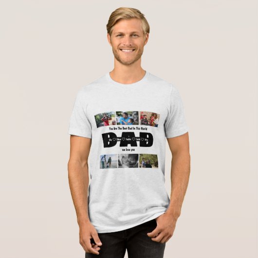 Pap, we houden van je - Vaderdag 6 Fotocollage Tri-Blend Shirt (Voorkant volledig)