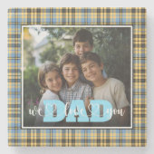 Pap We Love You Blauw Geel Plaid Custom Foto Stenen Onderzetter (Voorkant)