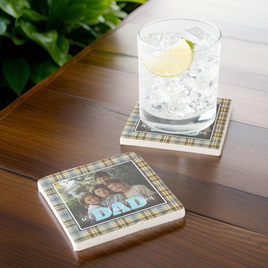 Pap We Love You Blauw Geel Plaid Custom Foto Stenen Onderzetter