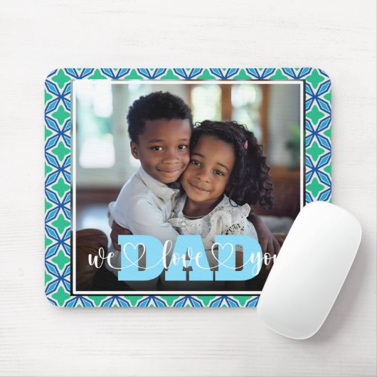 Pap We Love You Blauw Groen Custom Foto Muismat (Met muis)