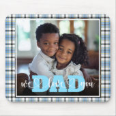 Pap We Love You Blue Plaid Custom Foto Muismat (Voorkant)