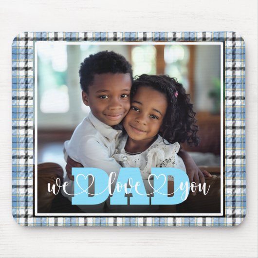 Pap We Love You Blue Plaid Custom Foto Muismat (Voorkant)
