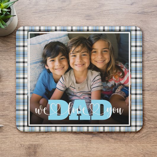 Pap We Love You Blue Plaid Custom Foto Muismat