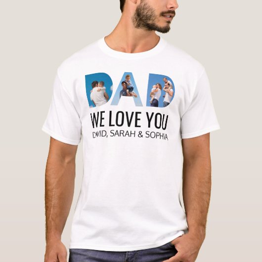 Pap We Love You Custom 3 Foto Vaders Dag Wit T-shirt (Voorkant)