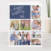 Papa 7 Fotocollage Blauw Gepersonaliseerde Verjaar Kaart (Voorkant)