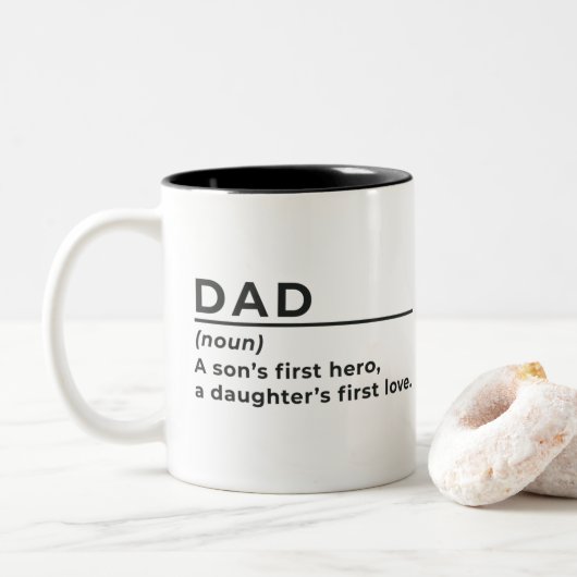 Papa A Son's eerste Hero A Daughter's eerste liefd Tweekleurige Koffiemok (Met donut)