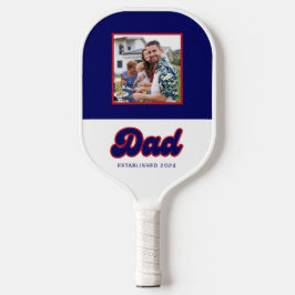 Papa aangepaste foto en jaar, retro rood en blauw pickleball paddle