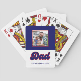 Papa aangepaste foto en jaar, retro rood en blauw pokerkaarten