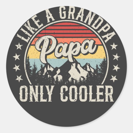 Papa als een opa alleen koelere retro ronde sticker (Voorkant)
