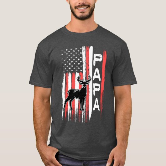 Papa American Flag Deer Buck Hunting Gift from Gra T-shirt (Voorkant)
