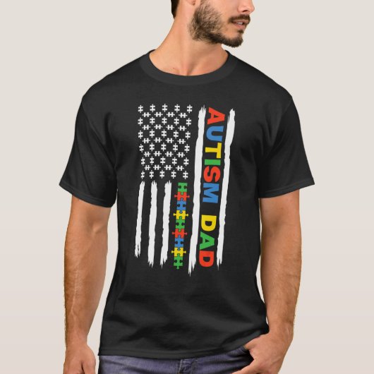 Papa Autism Awareness American Flag for Dad T-shirt (Voorkant)