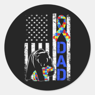 Papa Autisme Bewustzijn American Flag Fathers Day Ronde Sticker