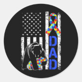 Papa Autisme Bewustzijn American Flag Fathers Day Ronde Sticker (Voorkant)