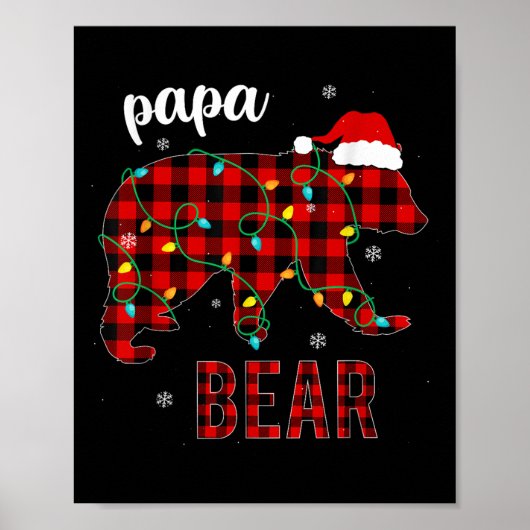 Papa Bear Funny Men Red Plaid Christmas Pajama Fam Poster (Voorkant)