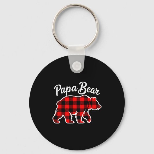 Papa Bear Pajama Red Buffalo Xmas Funny Family Chr Sleutelhanger (Voorkant)