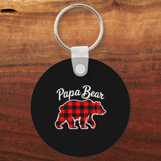 Papa Bear Pajama Red Buffalo Xmas Funny Family Chr Sleutelhanger (Voorkant)