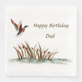 Papa, Bedankt Mallard boven Cattails, een geheugen Servet (Voorkant)