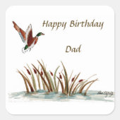 Papa, Bedankt Mallard boven Cattails, een geheugen Vierkante Sticker (Voorkant)