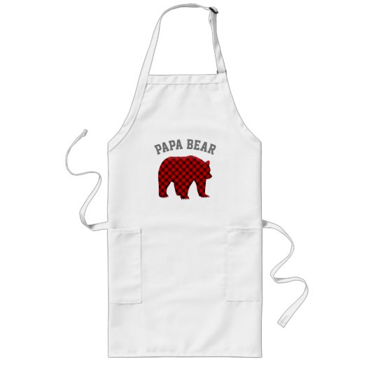 Papa Beer buffel geruit beer kerst T-Shirt Lang Schort (Voorkant)