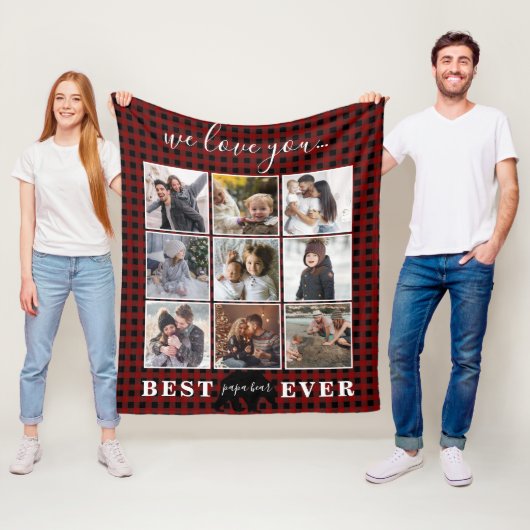 Papa Beer Foto Collage Papa cadeau Fleece Deken (In situ)