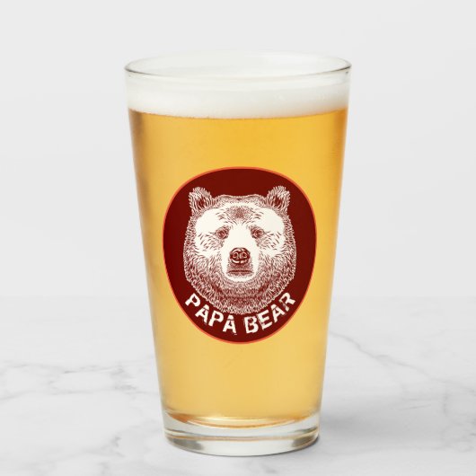 Papa Beer, Handgetekende Illustratie Glas (Voorkant gevuld)