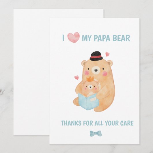 Papa beer houdt van hartblauw lezen, vader feestdagenkaart (Voorkant / Achterkant)