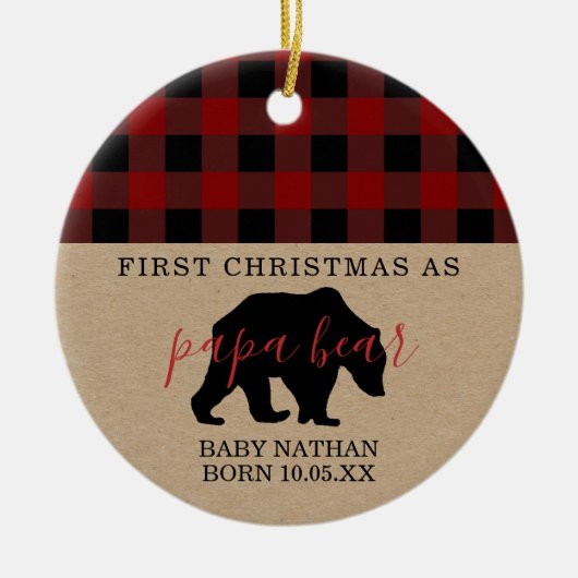 Papa Beer ornament eerste kerstvader met foto (Voorkant)