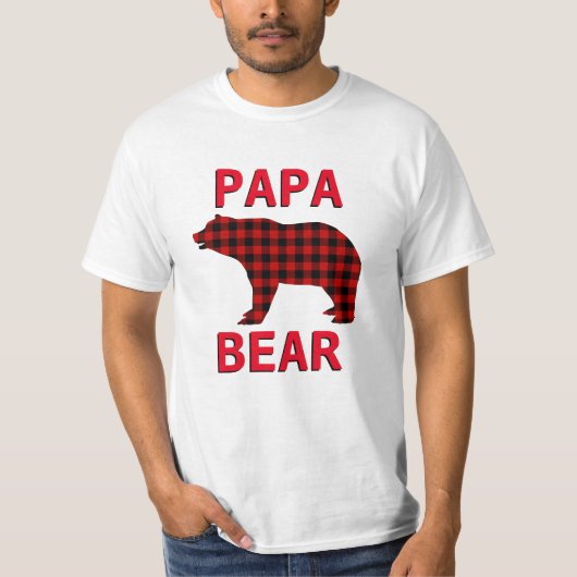 Papa Beer Rood Zwart Geruit T-shirt (Voorkant)