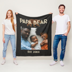 Papa Beer Vader Jaar Oprichting Foto Zwart Fleece Deken