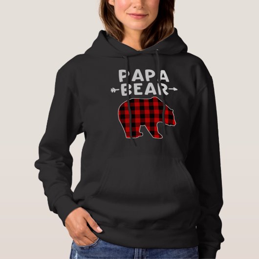 Papa Beer Zwart en Rood Plaid Beer Opa Kerstmis Hoodie (Voorkant)