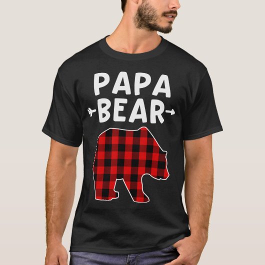 Papa Beer Zwart en Rood Plaid Beer Opa Kerstmis T-shirt (Voorkant)