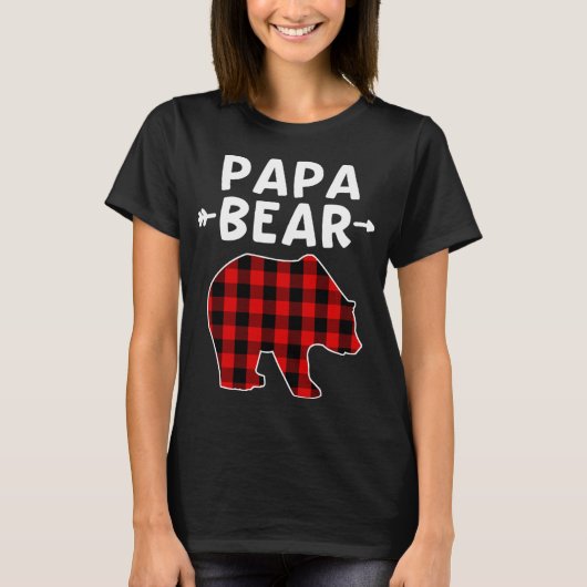 Papa Beer Zwart en Rood Plaid Beer Opa Kerstmis T-shirt (Voorkant)