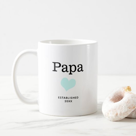 Papa, blauw hart, Single Photo Custom Koffiemok (Met donut)